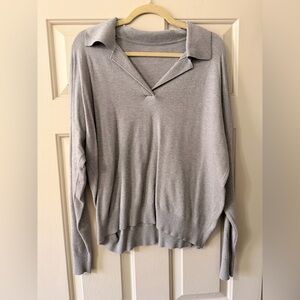 Chic Light Gray Collared Sweater